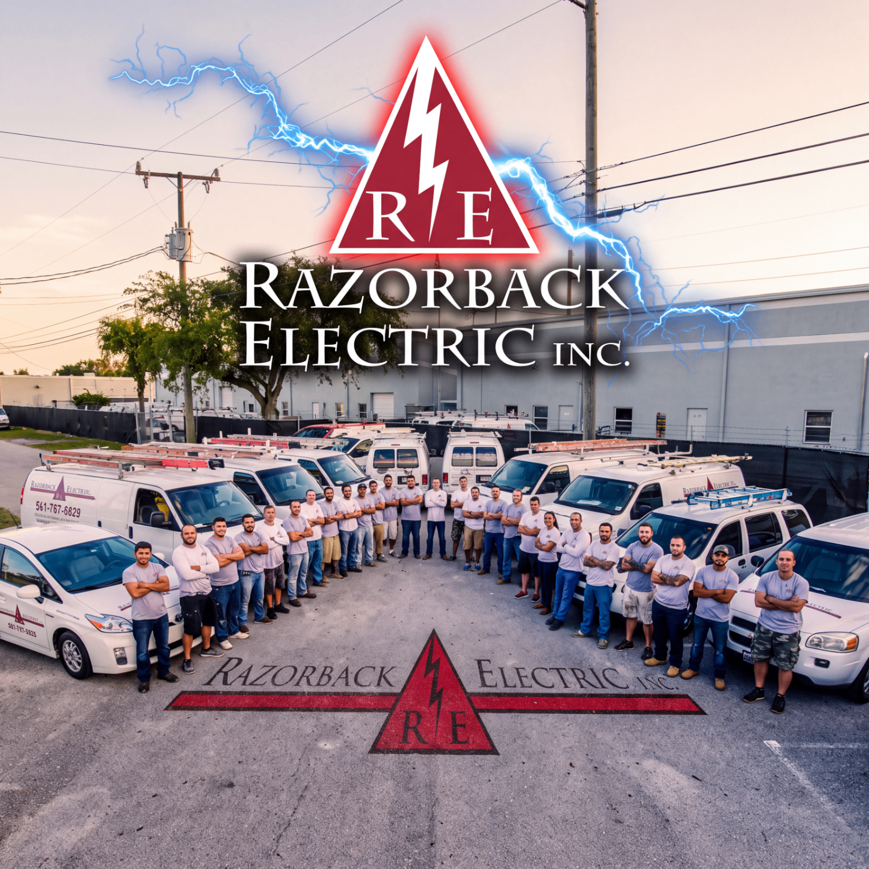 Razorback Electric Inc. branded service fleet and crew in South Florida